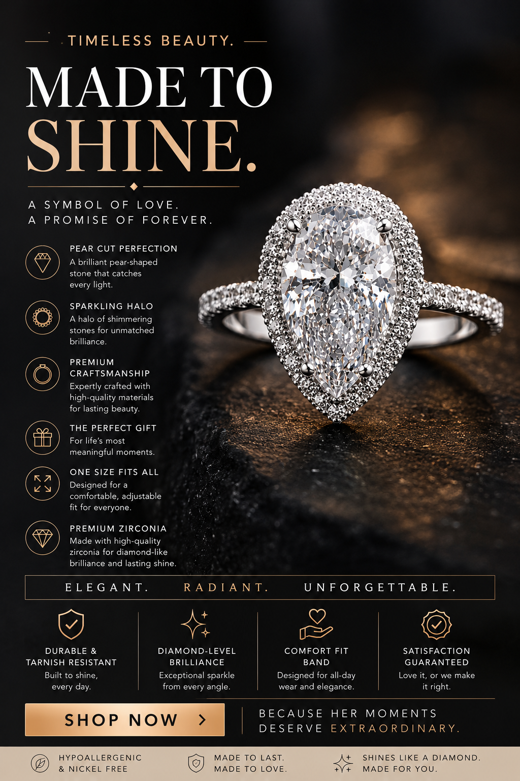 Zircon full crown closed band ring