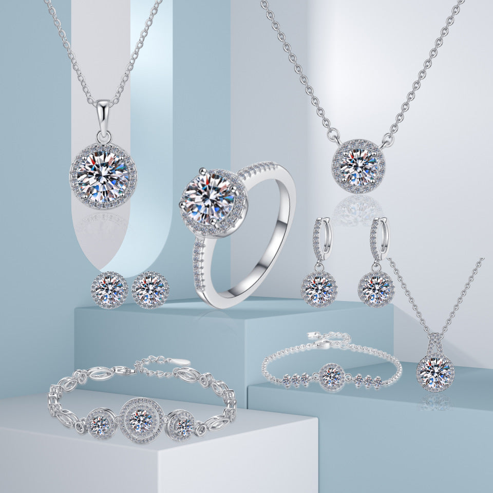 Geometric Circle Moissanite Sterling Silver Jewelry Set